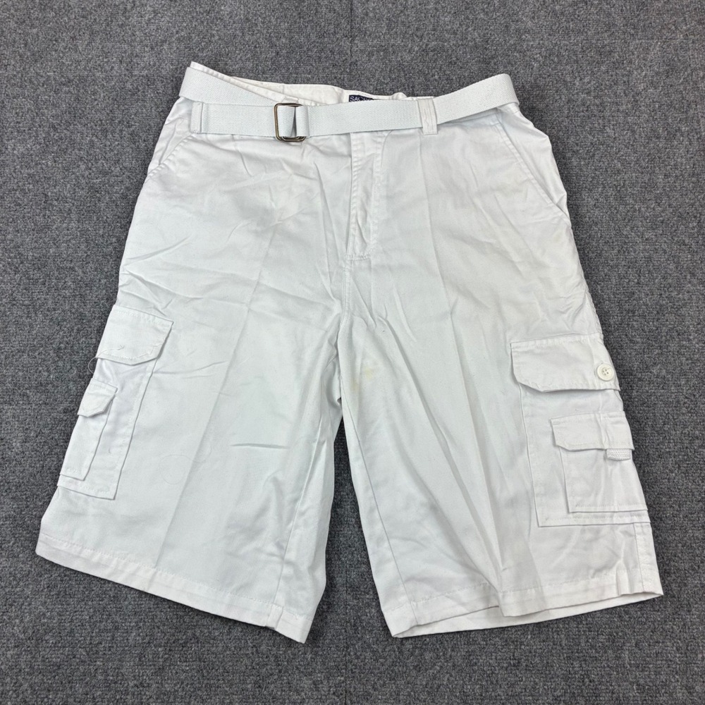 Sacred Crown Mens White Cargo Shorts with Belt Size 36 Utility Casual Twill